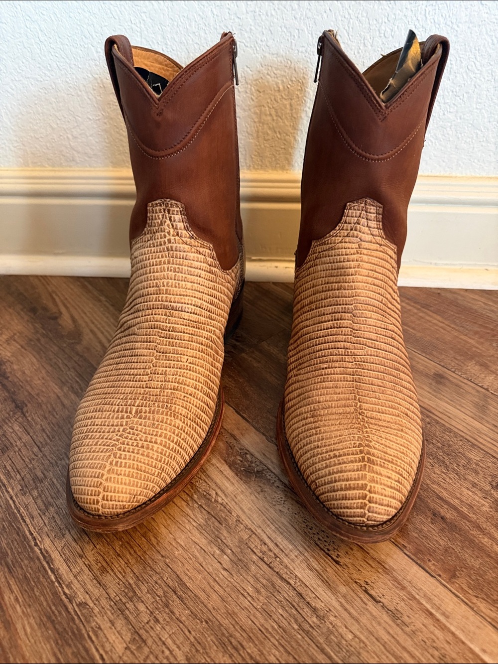 Men's Two-Tone Brown Lizard Skin Tecovas Western Cowboy Boots - Sz 12EE